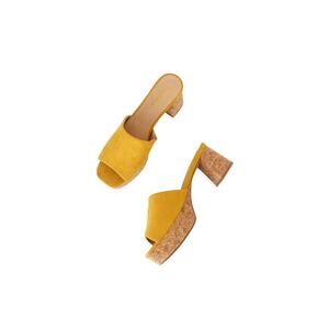 Lulus Sicily Women's 11 Yellow Platform Clog Sandals Retro Faux Suede Cork Mule